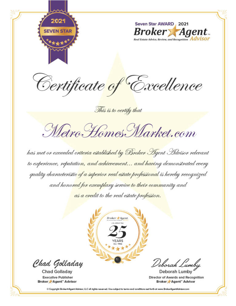 Metro Homes Market 25th Year Award of Excellence